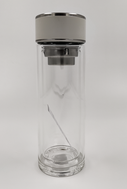 Double Wall Glass Tea Bottle with Infuser & Strainer – 300ml Travel Cup