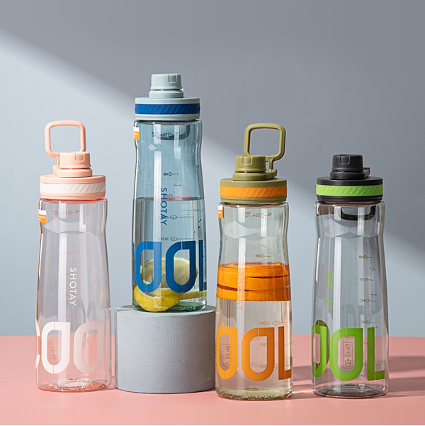 SHOTAY "COOL" Clear Sports Water Bottle with Carry Handle & Measurement Markers – Leak-Proof, Fruit Infusion Friendly Reusable Hydration Flask for Gym, Office, and Outdoors ST 6000