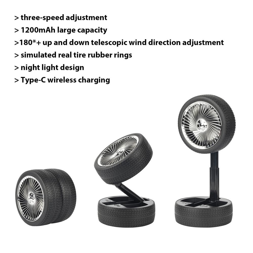 Rechargeable Tyre Shaped Electric Fan – Portable & Powerful Desk Fan