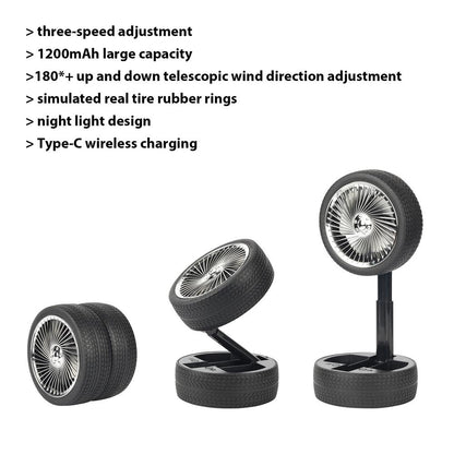 Rechargeable Tyre Shaped Electric Fan – Portable & Powerful Desk Fan