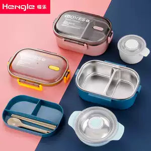 Stainless Steel Lunch Box, 1000ml Bento Box Two Compartments for School for Travel for Picnic (1000ML, Blue , Green , Pink  )