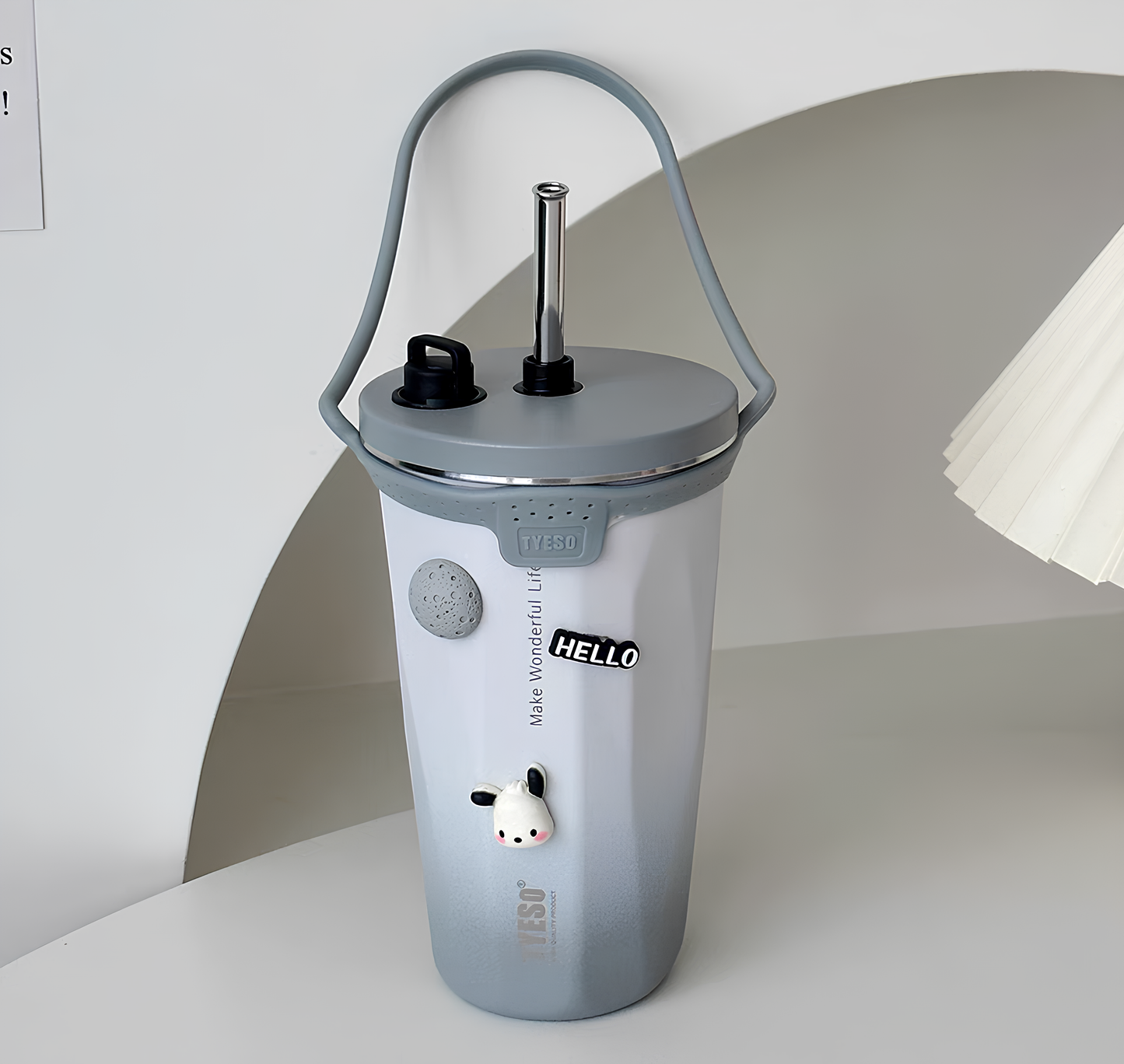 TYESO Vacuum Insulated Coffee Cup with Silicone Strap-600ML