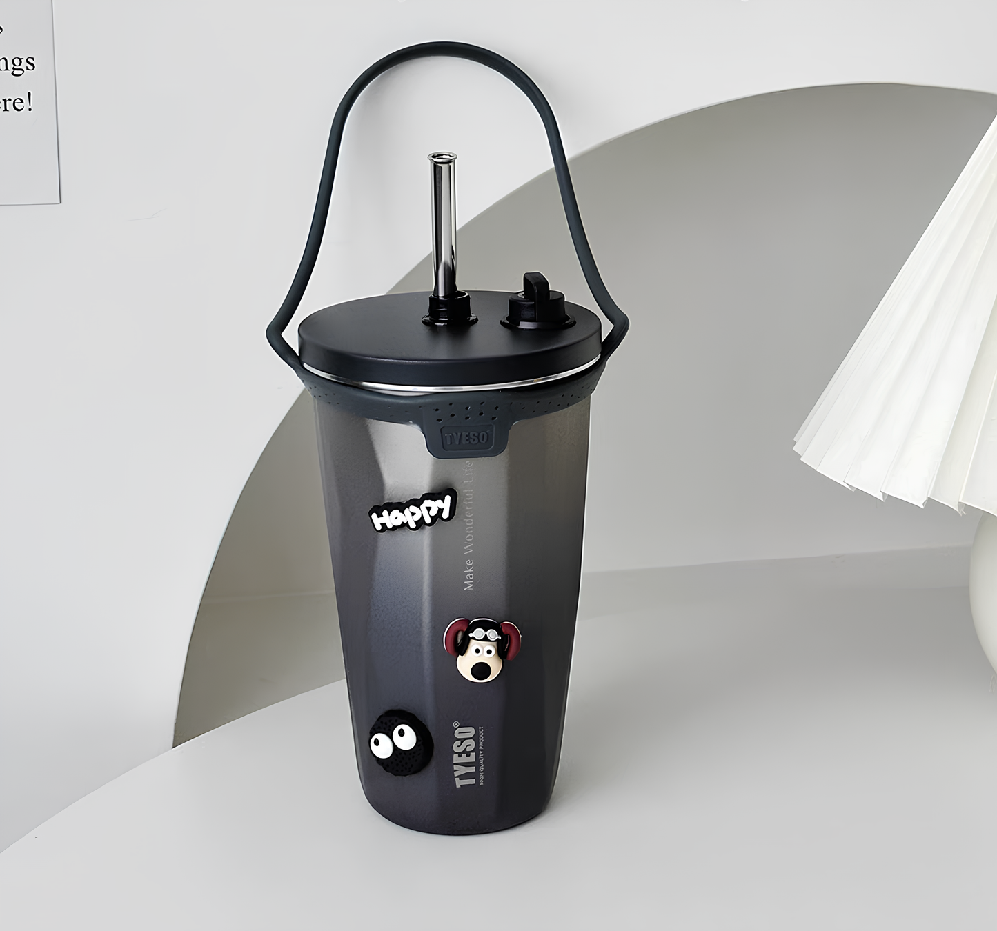 TYESO Vacuum Insulated Coffee Cup with Silicone Strap-600ML