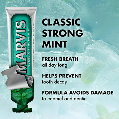 Marvis Classic Strong Mint Toothpaste, Controls Plaque - 85ml
