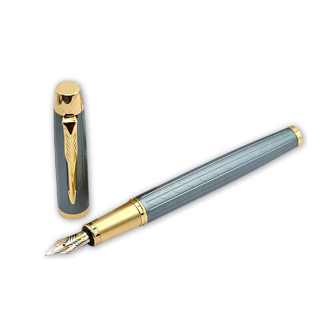 PAILI Premium Geometric Engraved Fountain Pen – Brushed Gold Grip (Available in Multiple Colors)