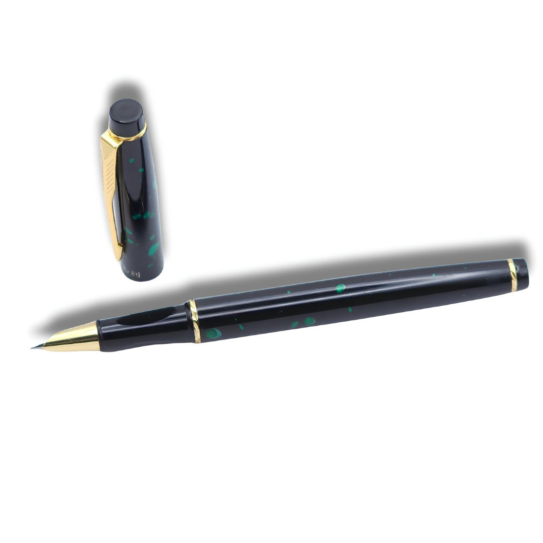PAILI Celestial Splatter Resin Fountain Pen – Classic Hooded Nib, Gold-Tone Arrow Clip, Ergonomic Grip (Available in Blue, Gold, & Green)