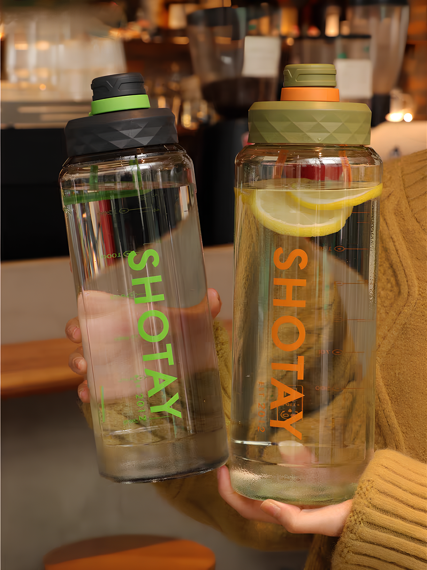 SHOTAY Premium High-Capacity Water Bottle | Food-Grade PC & PP Plastic | Wide Mouth with Flip-Top Lid & Carry Handle
