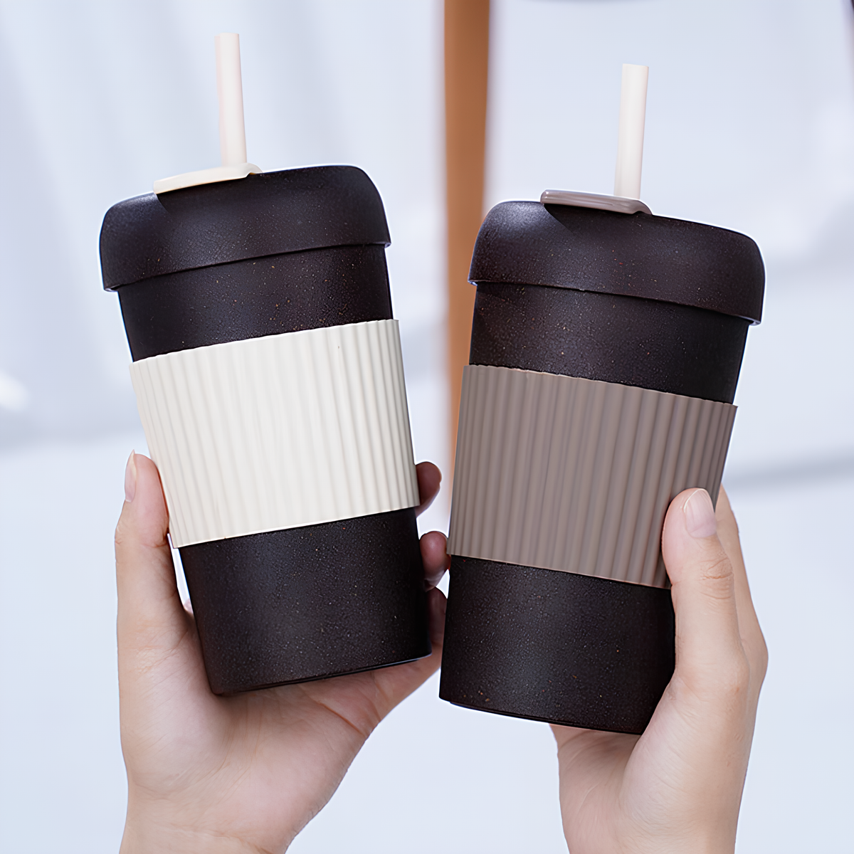 MOOD Eco-Friendly Reusable Travel Coffee cupwith Silicone Grip & Straw