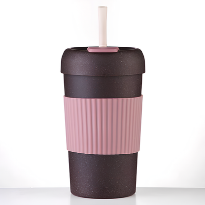 MOOD Eco-Friendly Reusable Travel Coffee cupwith Silicone Grip & Straw