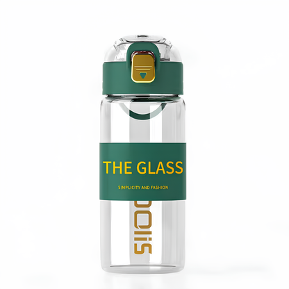 Premium Borosilicate Glass Water Bottle with Locking Flip-Top