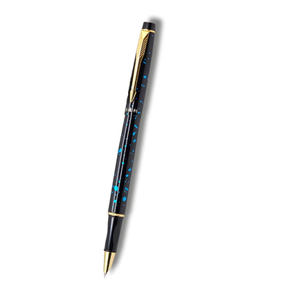 PAILI Celestial Splatter Resin Fountain Pen – Classic Hooded Nib, Gold-Tone Arrow Clip, Ergonomic Grip (Available in Blue, Gold, & Green)