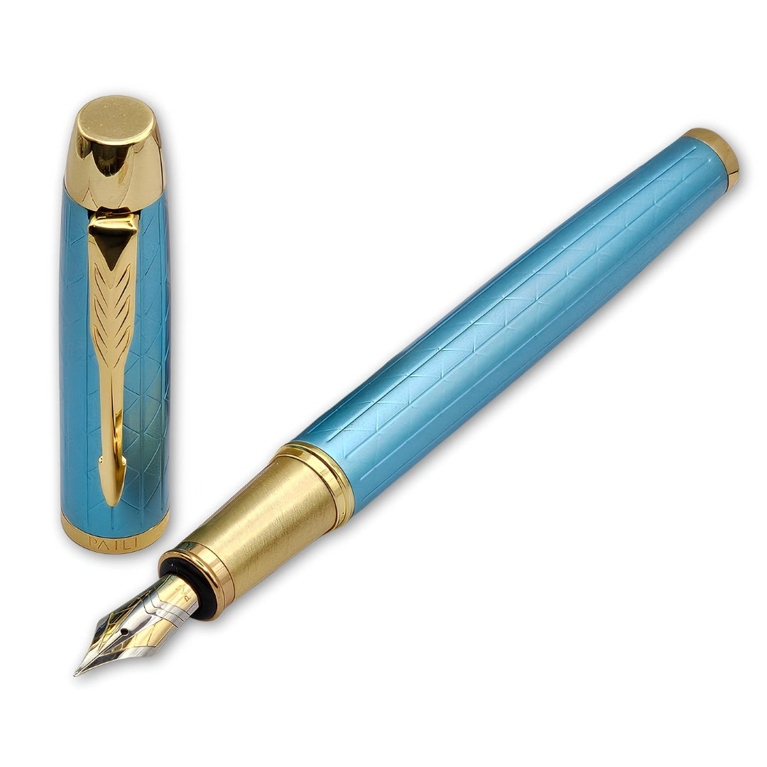 PAILI Premium Geometric Engraved Fountain Pen – Brushed Gold Grip (Available in Multiple Colors)