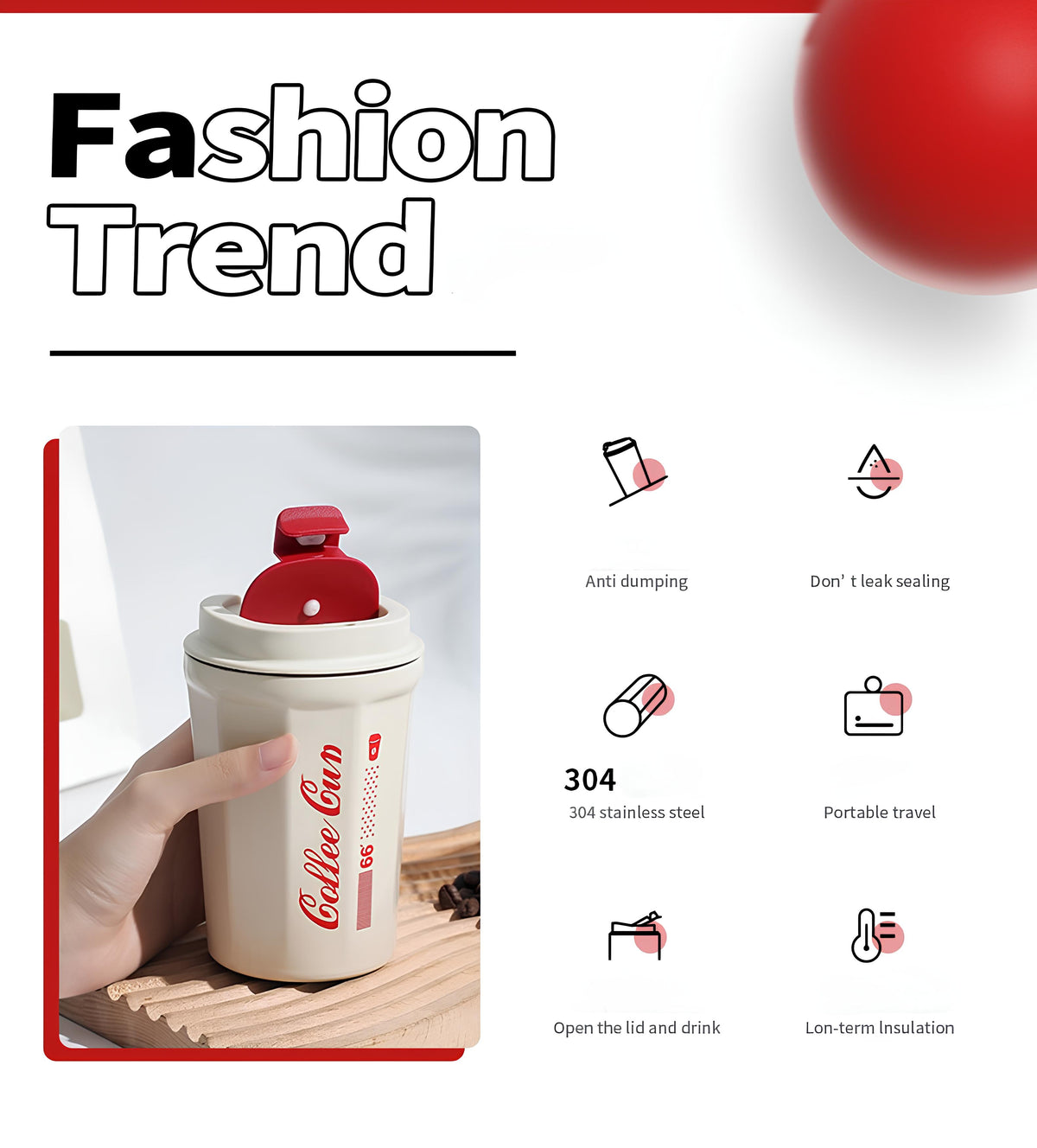 Vacuum Insulated Coffee Cup For Office, Travel