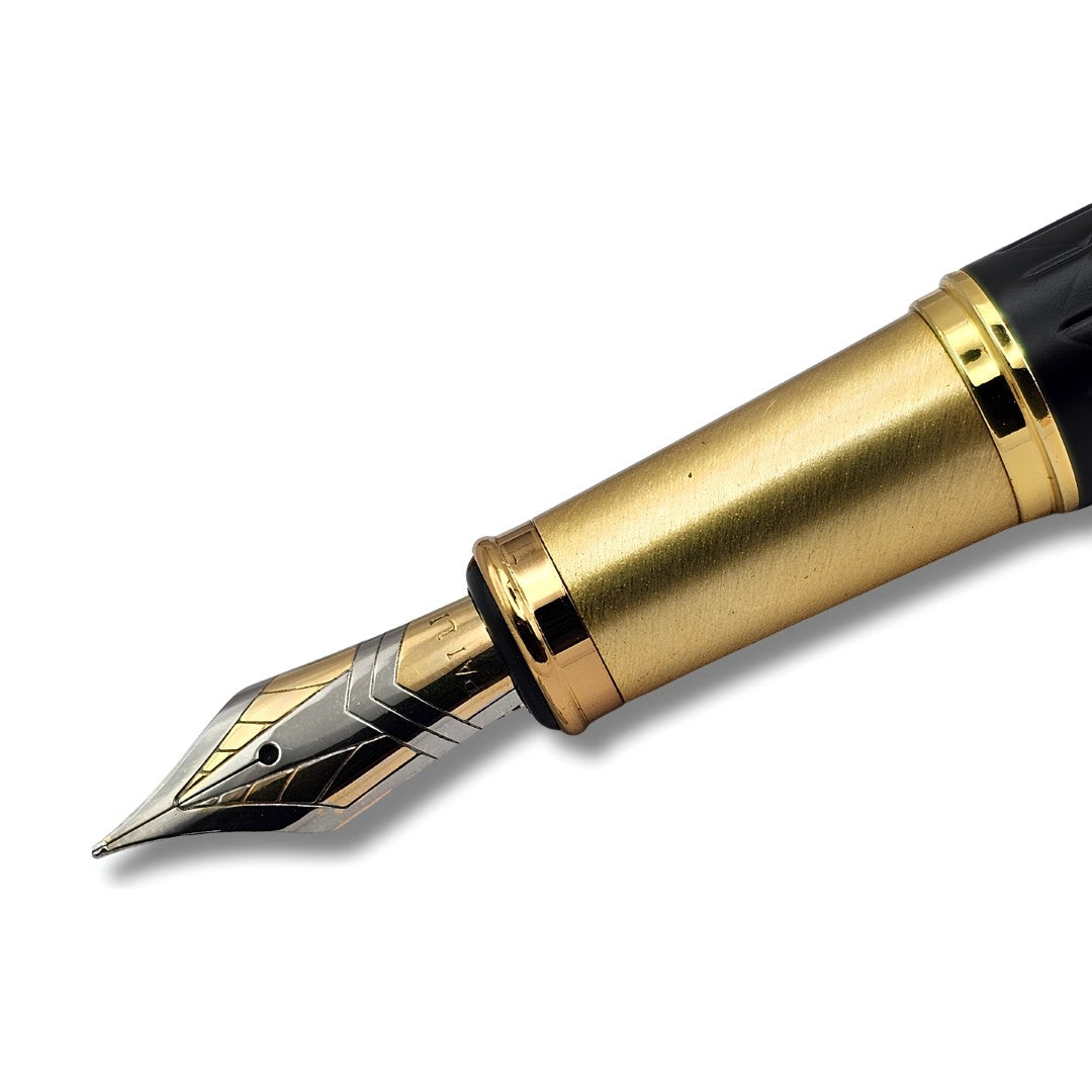 PAILI Premium Geometric Engraved Fountain Pen – Brushed Gold Grip (Available in Multiple Colors)