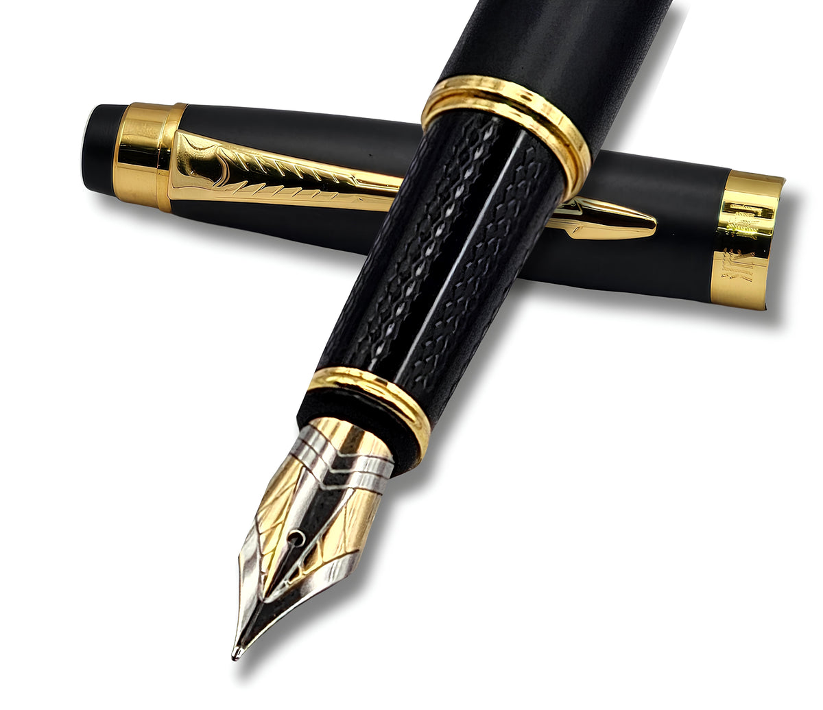 PAILI Premium Executive Fountain Pen – Matte Finish with Gold-Tone Arrow Clip, Two-Tone Precision Nib, Ergonomic Textured Grip (Available in Matte Black & Champagne Silver)