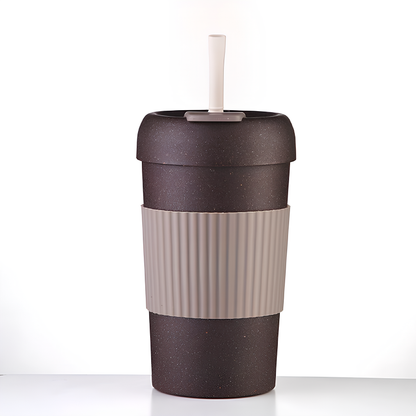 MOOD Eco-Friendly Reusable Travel Coffee cupwith Silicone Grip & Straw