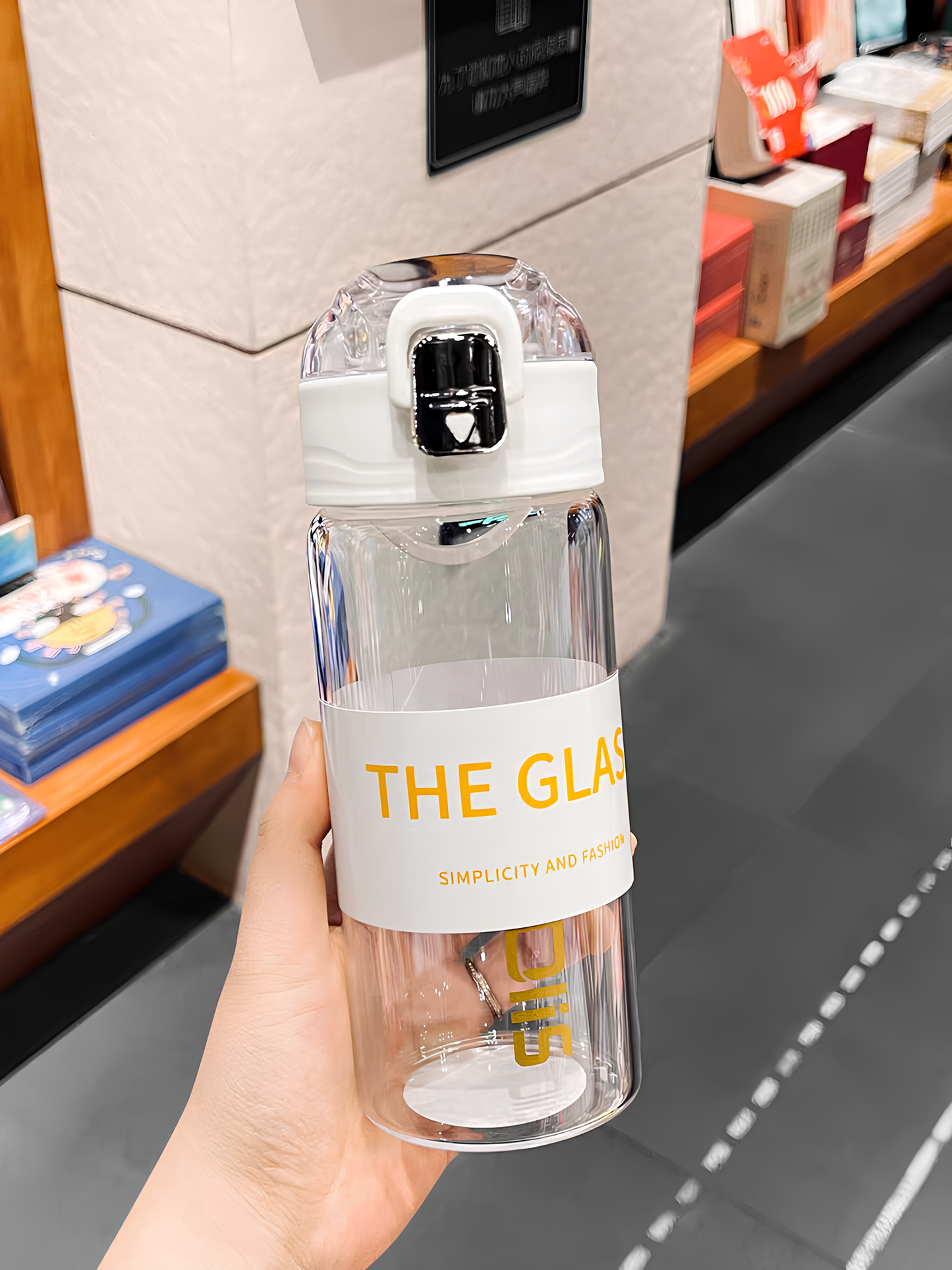 Premium Borosilicate Glass Water Bottle with Locking Flip-Top