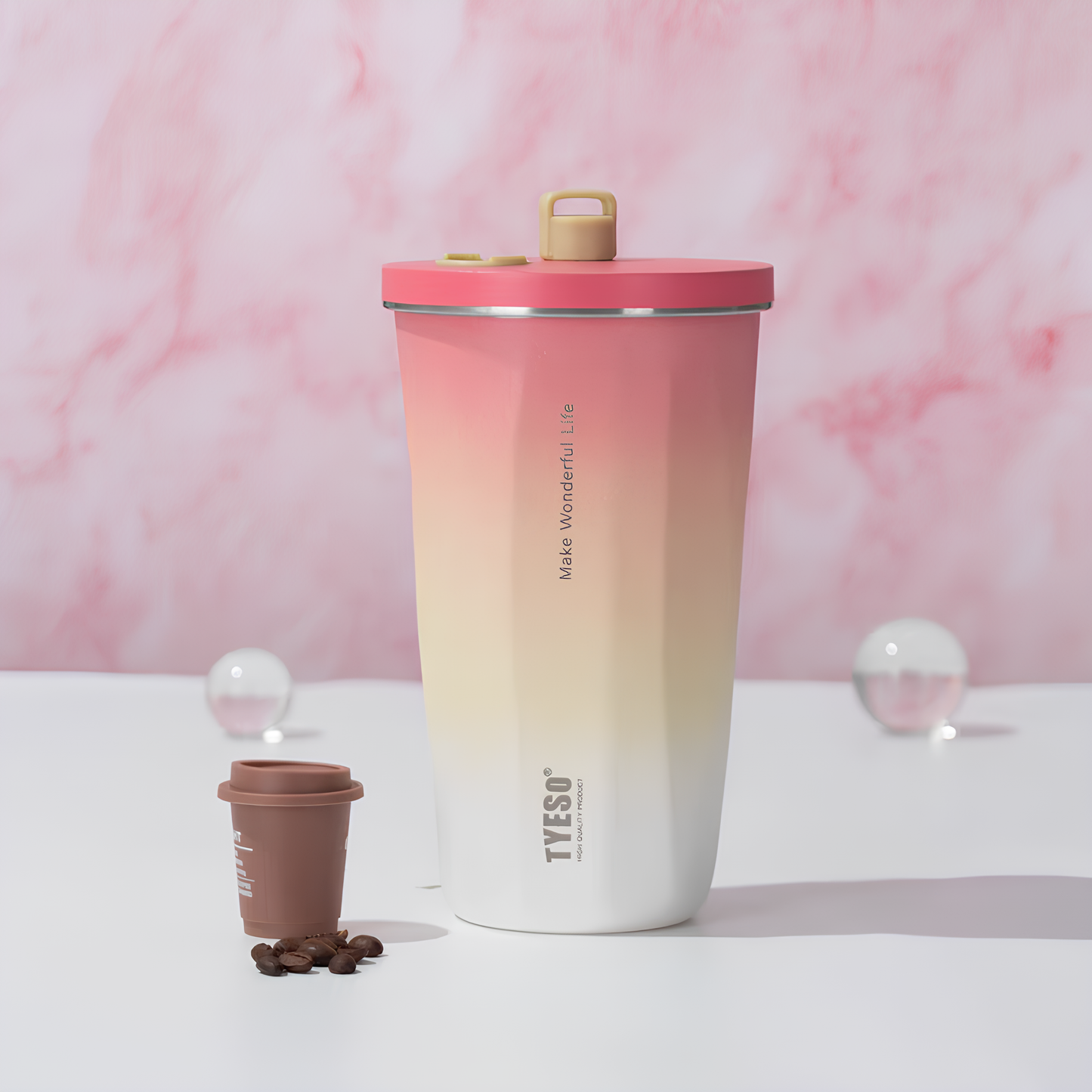 TYESO Vacuum Insulated Coffee Cup with Silicone Strap-600ML