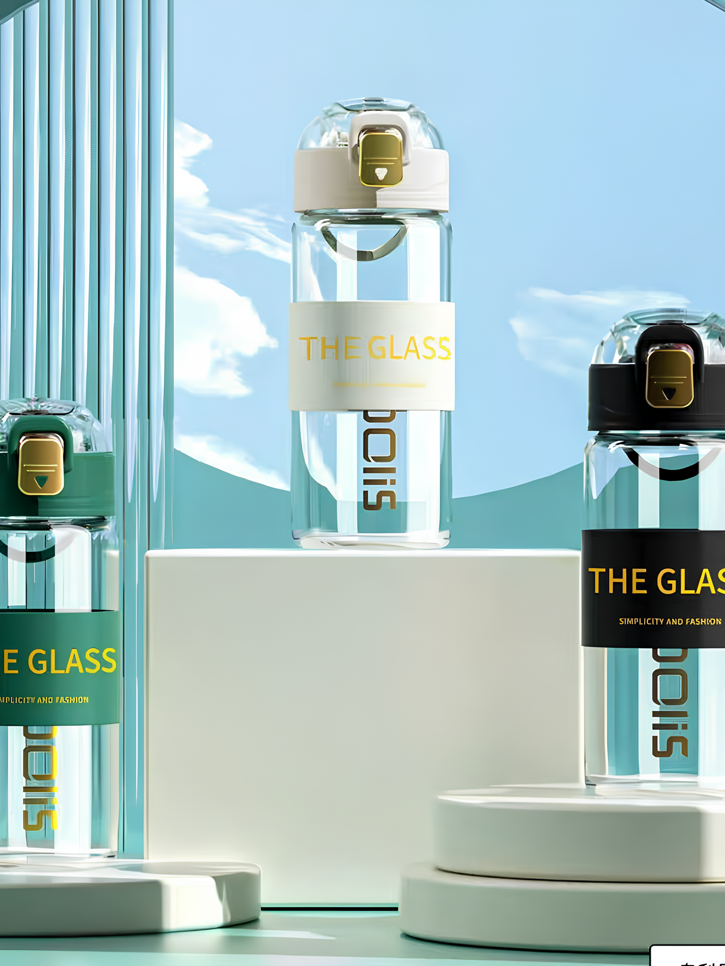 Premium Borosilicate Glass Water Bottle with Locking Flip-Top