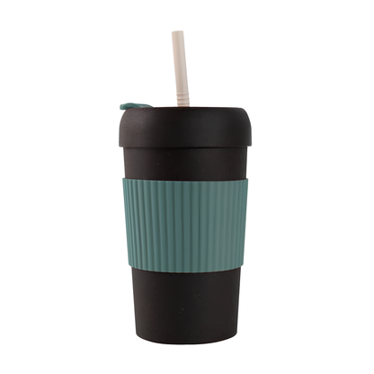 MOOD Eco-Friendly Reusable Travel Coffee cupwith Silicone Grip & Straw