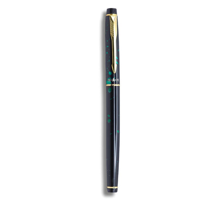 PAILI Celestial Splatter Resin Fountain Pen – Classic Hooded Nib, Gold-Tone Arrow Clip, Ergonomic Grip (Available in Blue, Gold, & Green)
