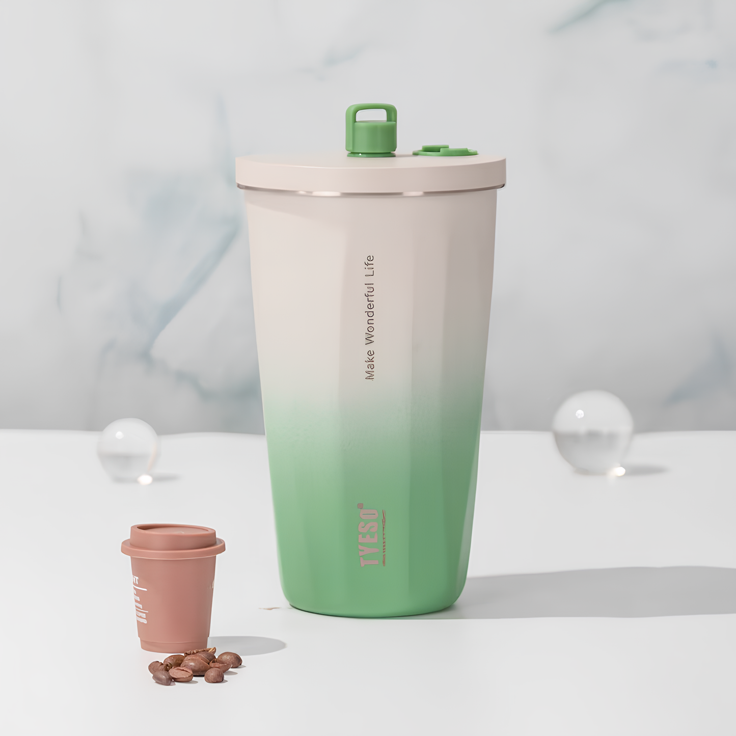 TYESO Vacuum Insulated Coffee Cup with Silicone Strap-600ML
