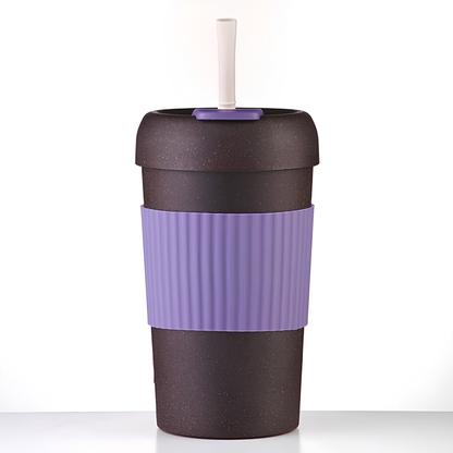 MOOD Eco-Friendly Reusable Travel Coffee cupwith Silicone Grip & Straw