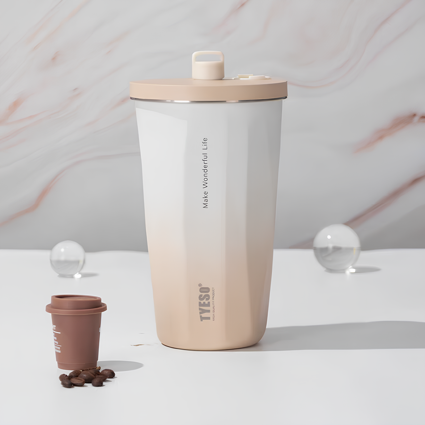 TYESO Vacuum Insulated Coffee Cup with Silicone Strap-600ML