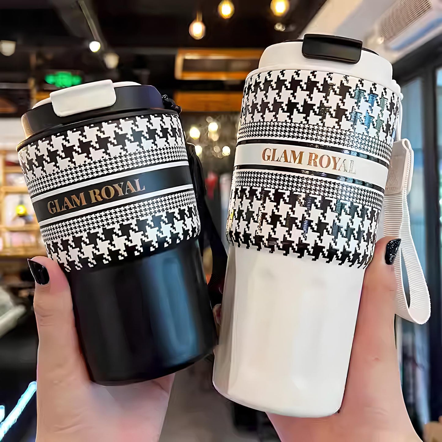 SITAYURI Glam Royal Houndstooth Insulated Tumbler Coffee Cup