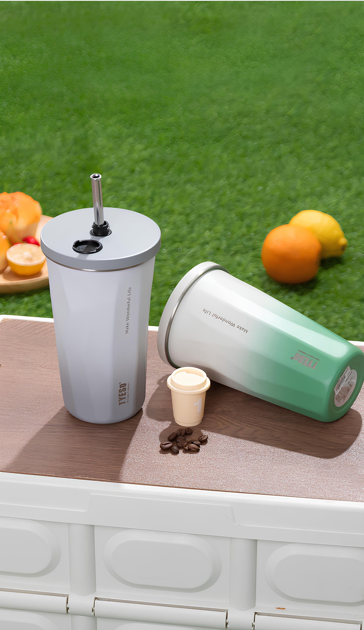 TYESO Vacuum Insulated Coffee Cup with Silicone Strap-600ML