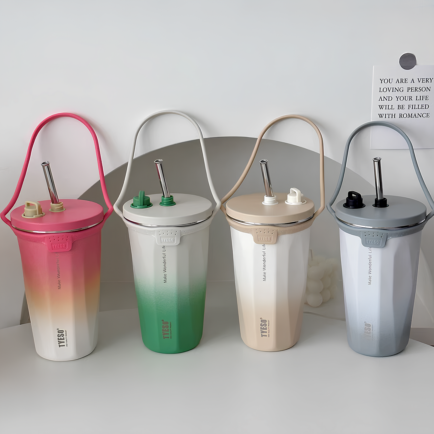 TYESO Vacuum Insulated Coffee Cup with Silicone Strap-600ML