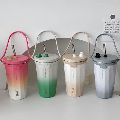 TYESO Vacuum Insulated Coffee Cup with Silicone Strap-600ML
