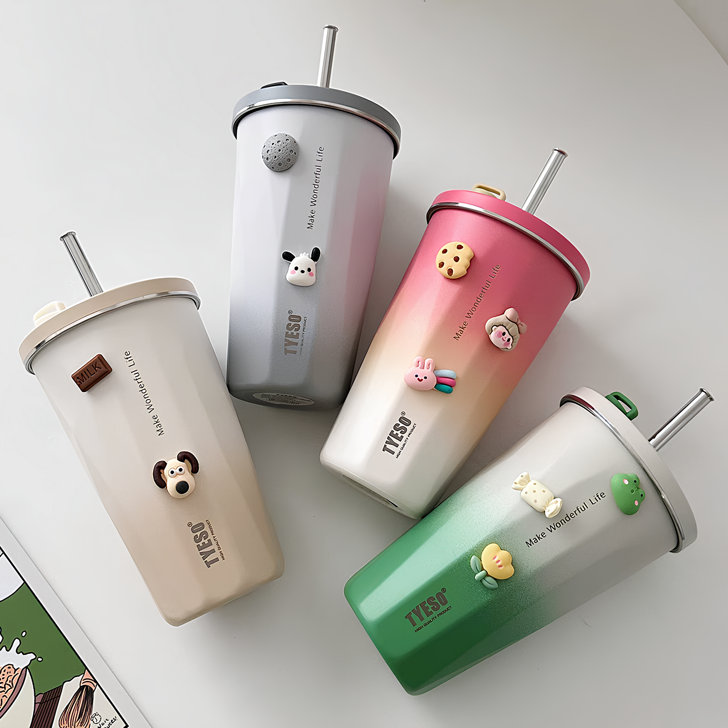 TYESO Vacuum Insulated Coffee Cup with Silicone Strap-600ML