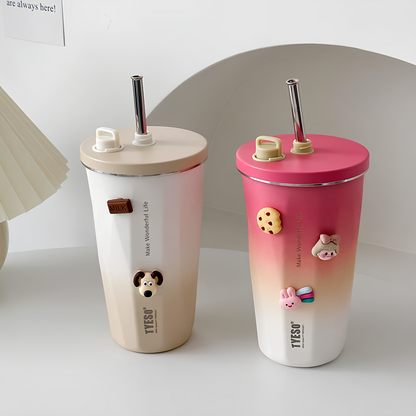 TYESO Vacuum Insulated Coffee Cup with Silicone Strap-600ML