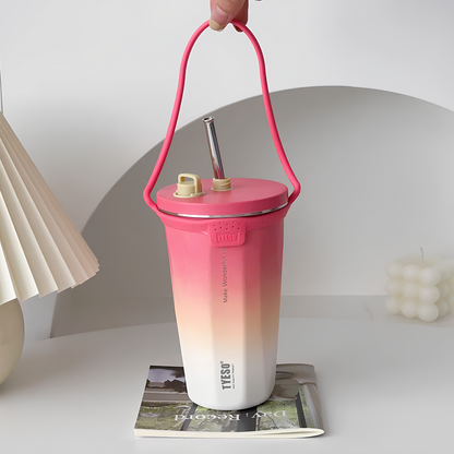 TYESO Vacuum Insulated Coffee Cup with Silicone Strap-600ML