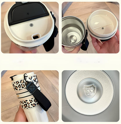 SITARAYURI Leopard Print Stainless Steel Insulated Travel Coffee Cup