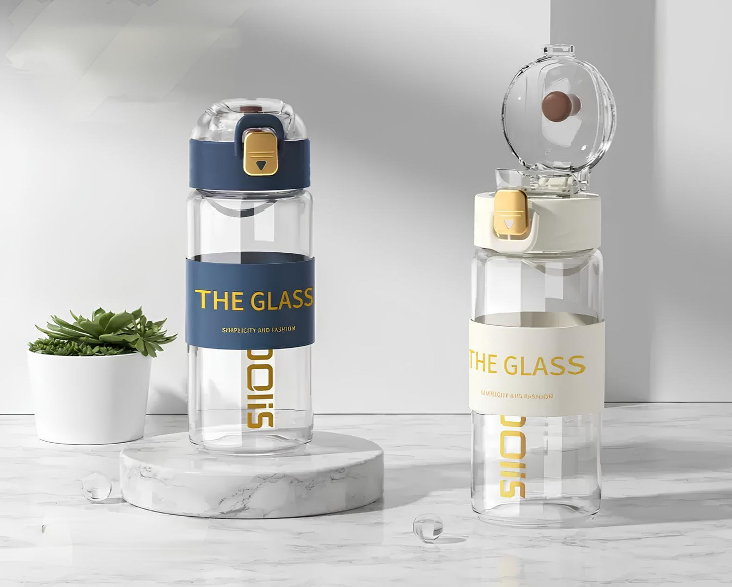 Premium Borosilicate Glass Water Bottle with Locking Flip-Top