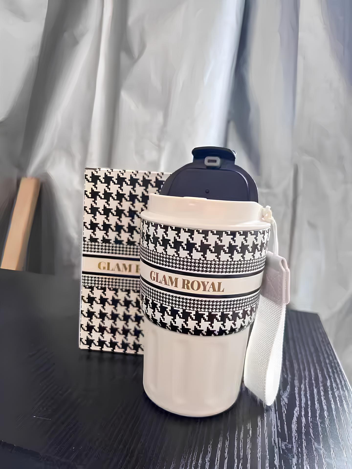 SITAYURI Glam Royal Houndstooth Insulated Tumbler Coffee Cup