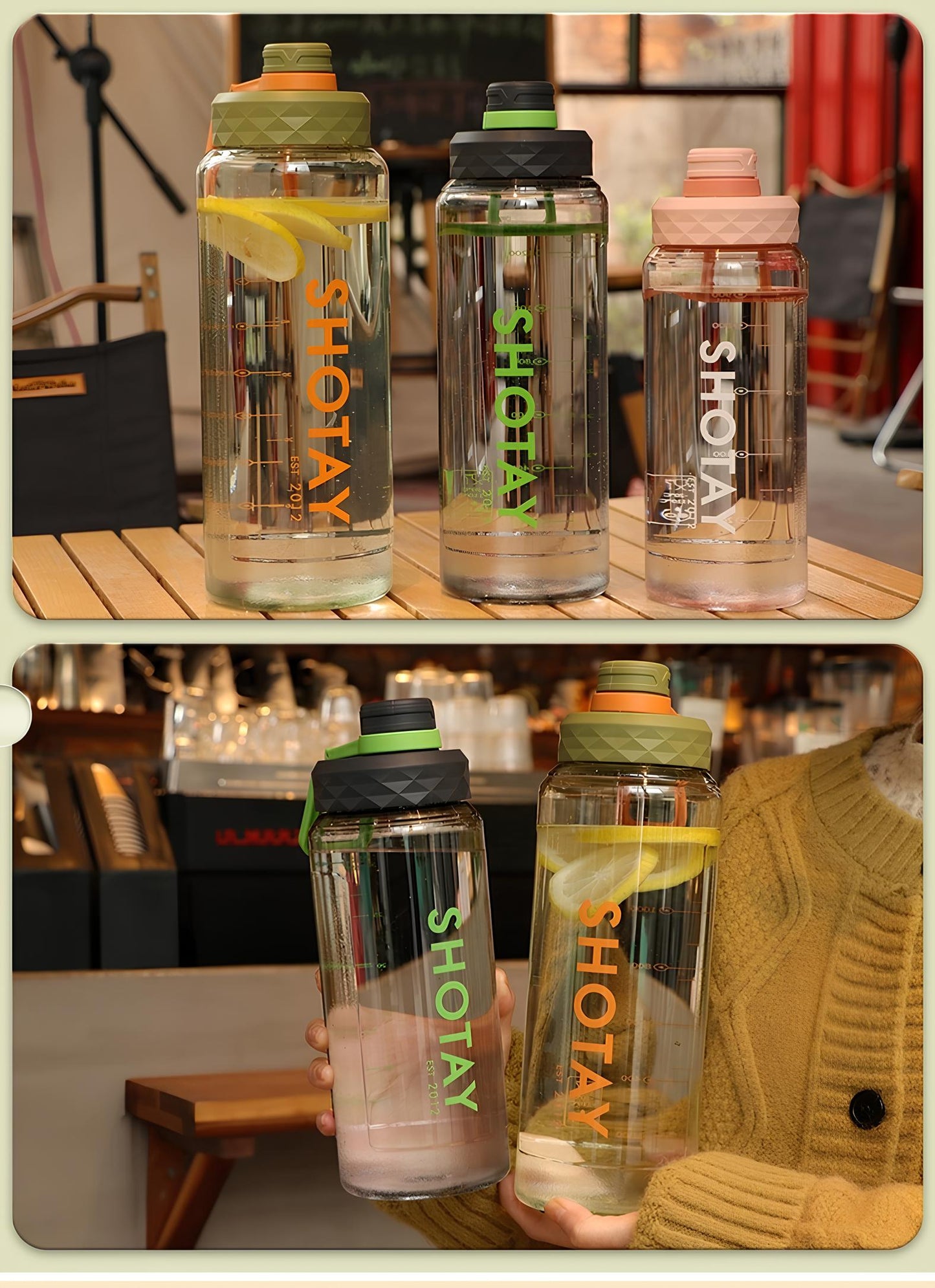 SHOTAY Premium High-Capacity Water Bottle | Food-Grade PC & PP Plastic | Wide Mouth with Flip-Top Lid & Carry Handle
