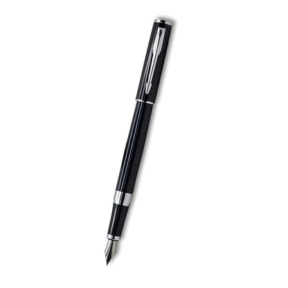Premium Executive Fountain Pen – High-Gloss Black Resin, Polished Silver-Tone Trim, Stainless Steel Precision Nib