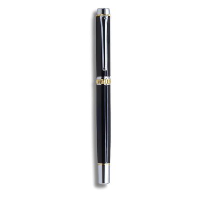PAILI Premium Gloss Black Fountain Pen – Dual-Tone Silver & Gold Trim, Ergonomic Ribbed Grip, Two-Tone Precision Nib