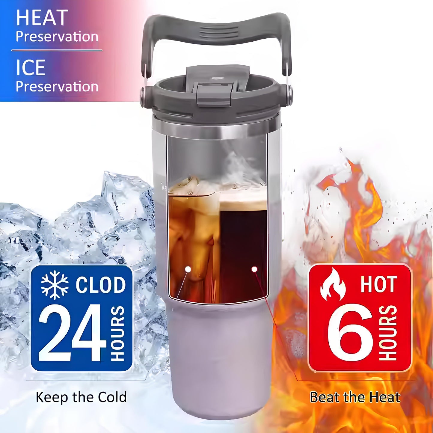 TYESO High-Capacity Travel Tumbler with Folding Handle
