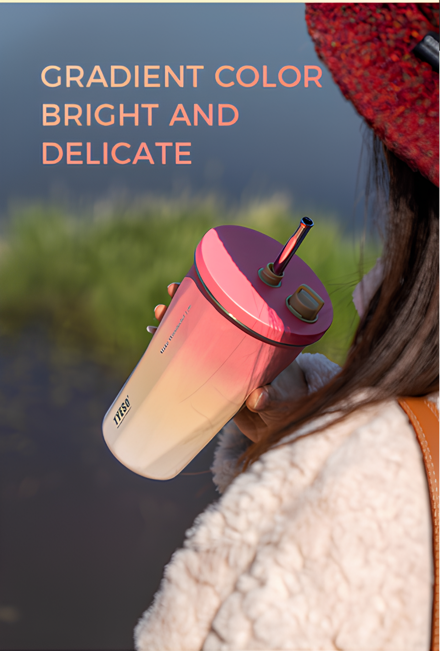 TYESO Vacuum Insulated Coffee Cup with Silicone Strap-600ML