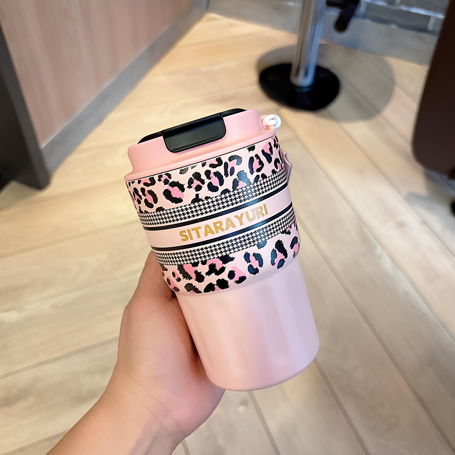 SITARAYURI Leopard Print Stainless Steel Insulated Travel Coffee Cup
