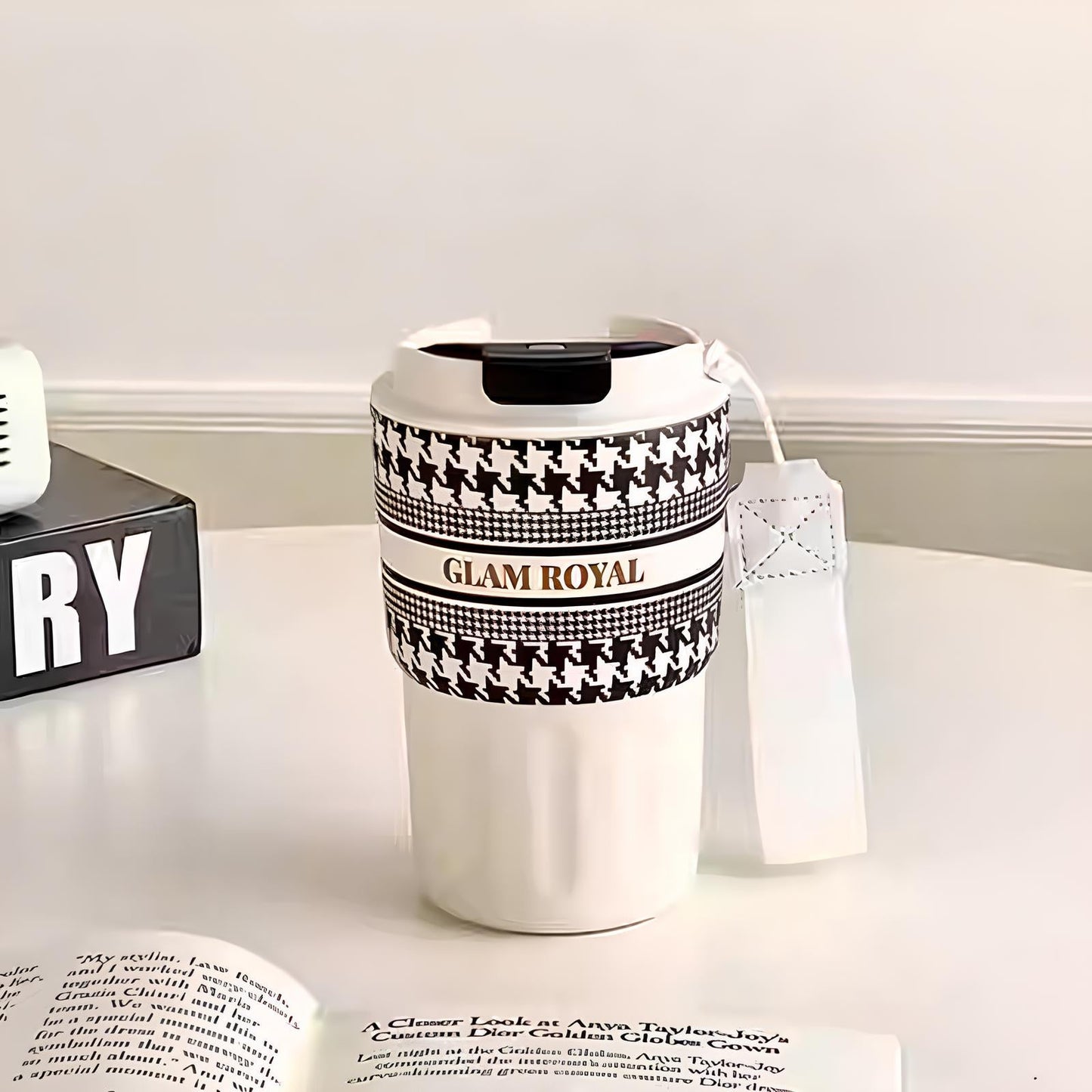 SITAYURI Glam Royal Houndstooth Insulated Tumbler Coffee Cup