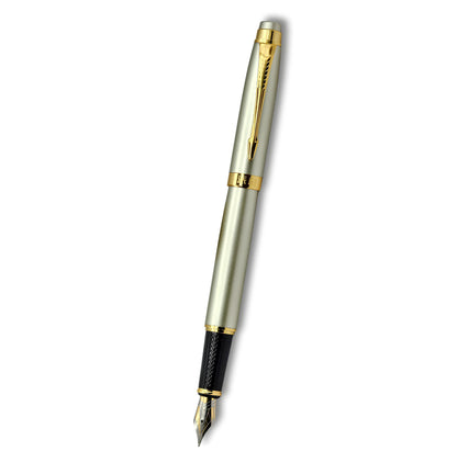 PAILI Premium Executive Fountain Pen – Matte Finish with Gold-Tone Arrow Clip, Two-Tone Precision Nib, Ergonomic Textured Grip (Available in Matte Black & Champagne Silver)
