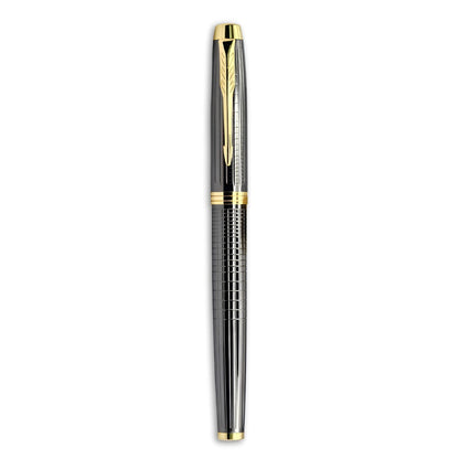 PAILI Premium Gunmetal Grid Fountain Pen – Tactile Engraved Barrel, Ergonomic Textured Grip, Two-Tone Precision Nib with Gold Accents