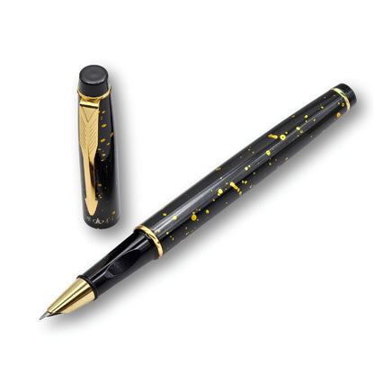 PAILI Celestial Splatter Resin Fountain Pen – Classic Hooded Nib, Gold-Tone Arrow Clip, Ergonomic Grip (Available in Blue, Gold, & Green)