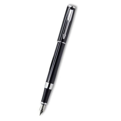 Premium Executive Fountain Pen – High-Gloss Black Resin, Polished Silver-Tone Trim, Stainless Steel Precision Nib