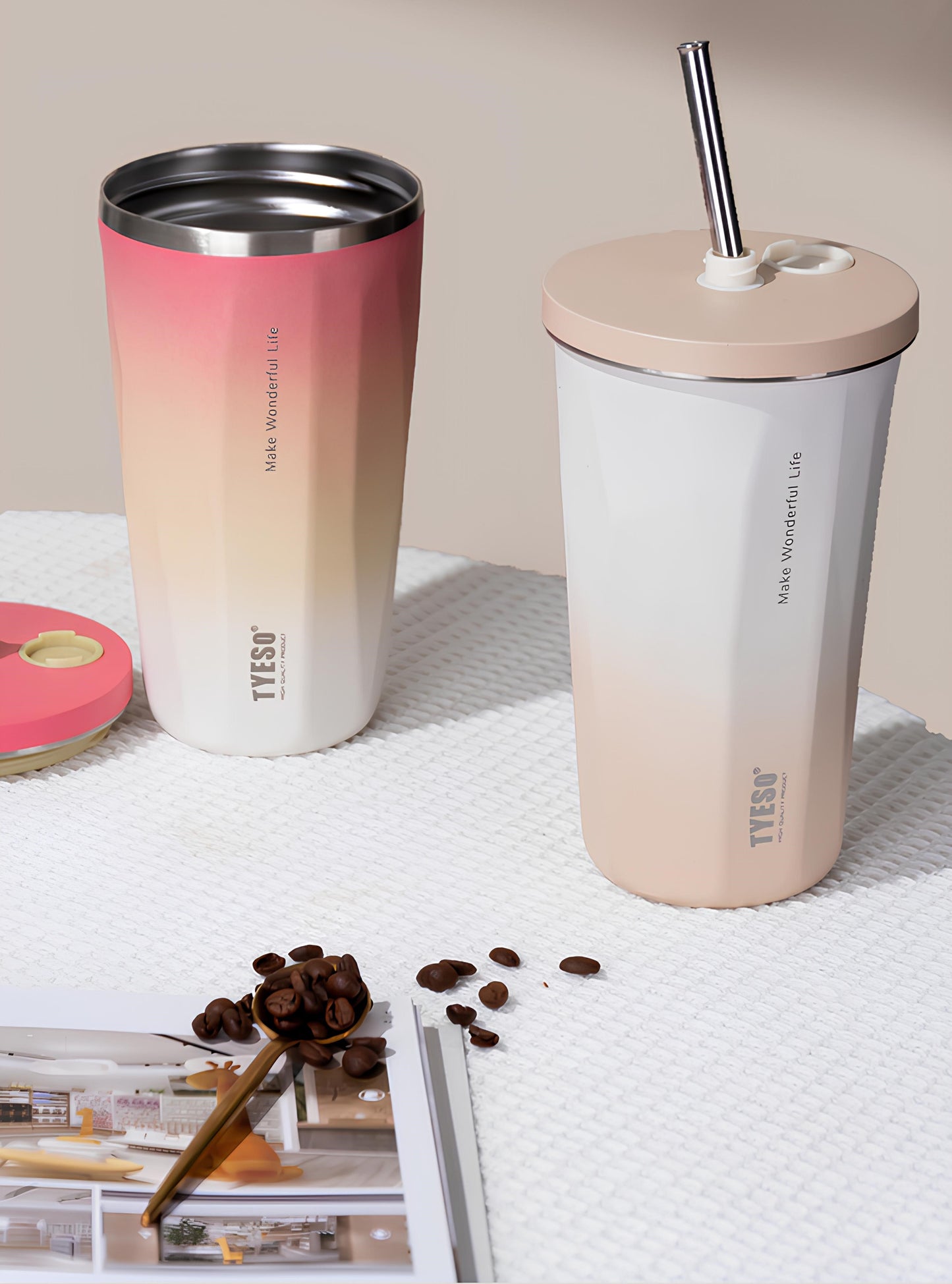 TYESO Vacuum Insulated Coffee Cup with Silicone Strap-600ML